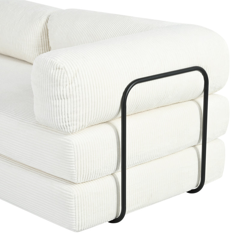 Canapé-lit modulaire en L en velours côtelé, H 29,9 po x l 115 po x P 78,7 po, Polyester beige
