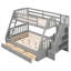 Lit superposé simple sur double avec tiroirs, échelle et escalier de rangement gris, parfait pour économiser de l'espace et dormir plus