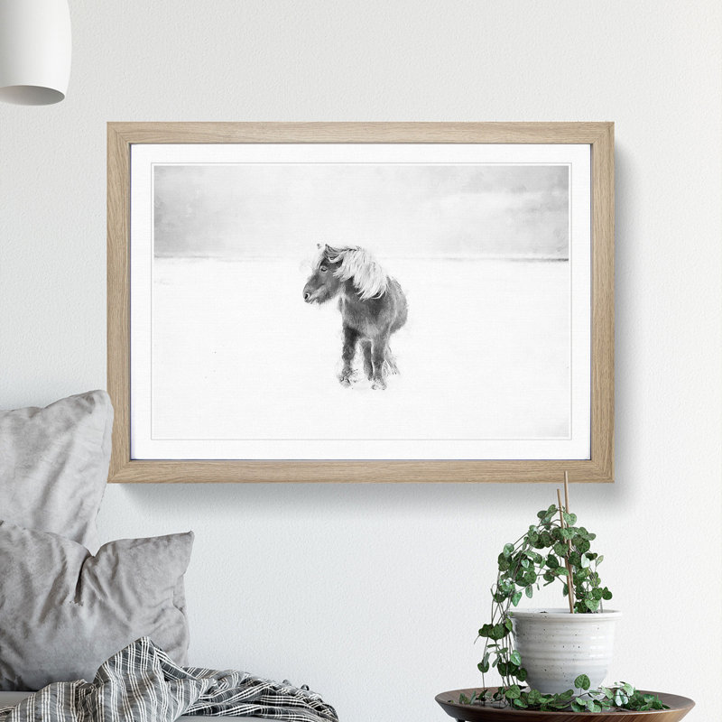 Wild Horse in Iceland - Picture Frame Painting Print, 45cm H x 63cm W x 2cm D, Oak Framed