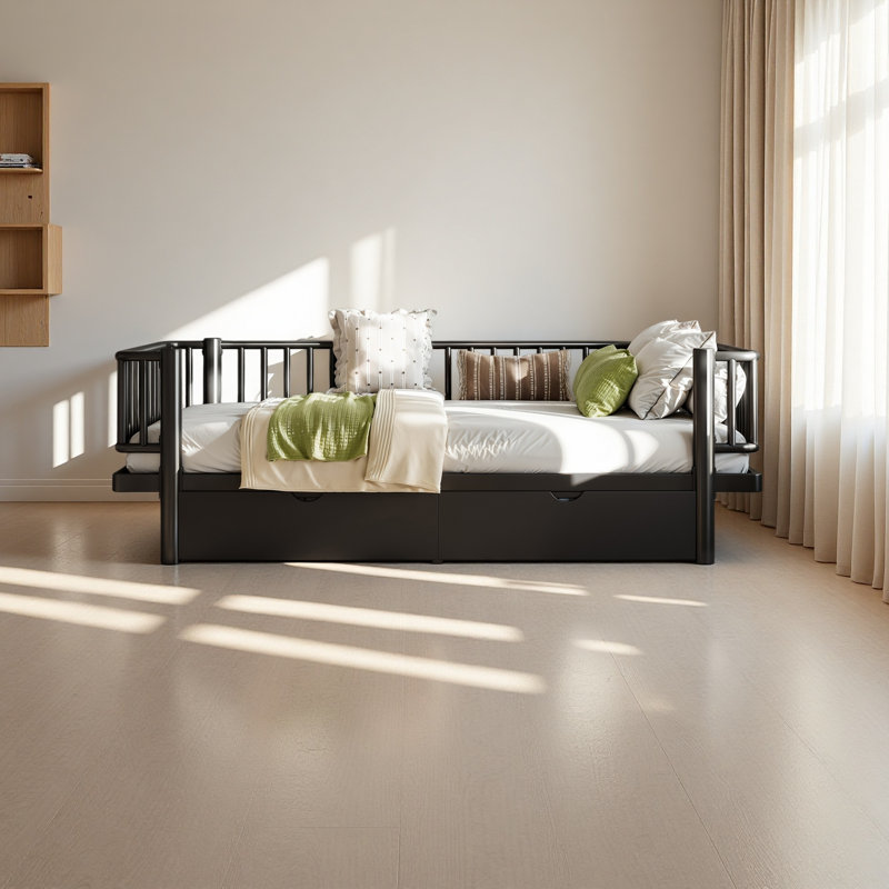 Metal Daybed Frame with Upgraded Safety Round-Pipe Design, Low Profile Design, Black, Full