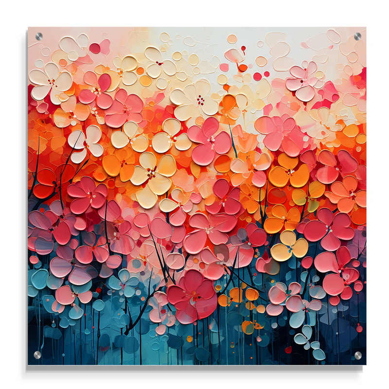 Coral Oasis I - Art mural abstrait en verre acrylique, H 16 po x l 16 po