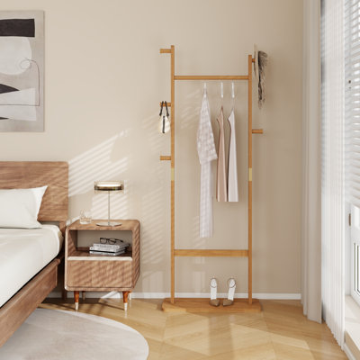 Solid Wood Freestanding Coat Rack, Easy-Assemble Entryway & Bedroom Clothes Hanger, Space-Saving Design, 70.8” Height