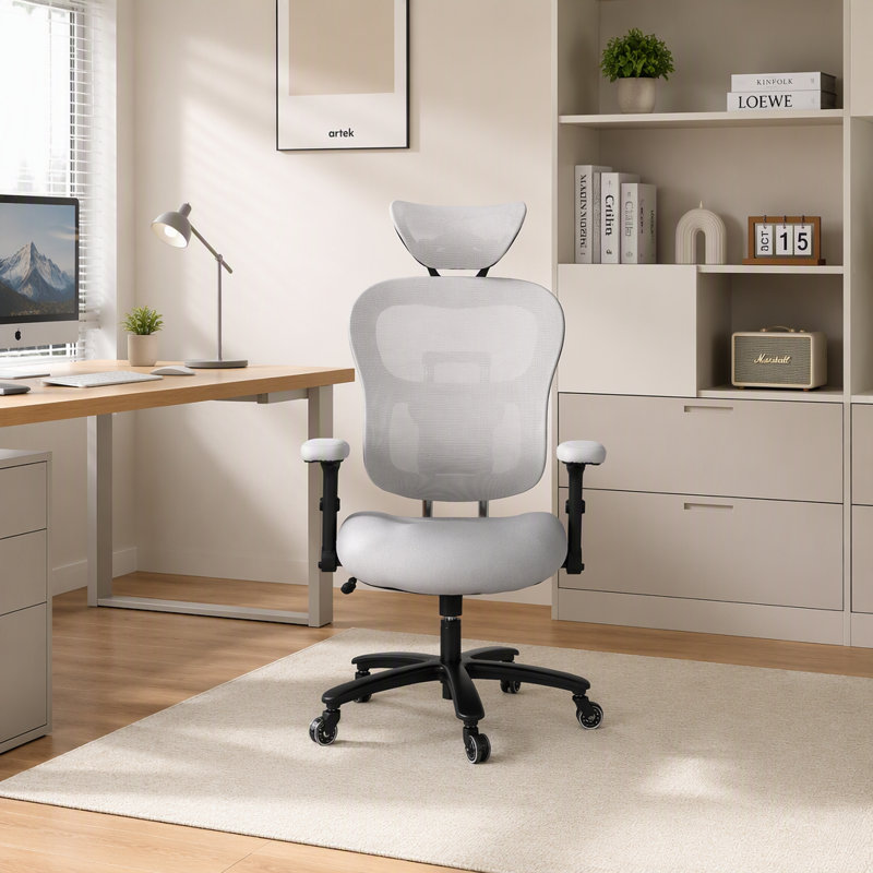 Chaise de bureau 500LBS grande et haute en maille respirante, chaise de jeu avec hauteur de dossier réglable et angle d'appui-tête et siège lombaire adaptatif, chaise de bureau d'ordinateur de direction avec accoudoirs relevables en deux dimensions, gris.