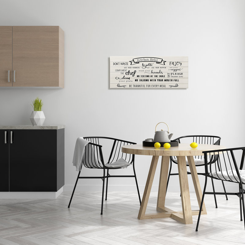 «Kitchen Rules List Family Happiness Motivation" par CAD Designs - Art textuel, H 13 po x l 30 po, Toile tendue
