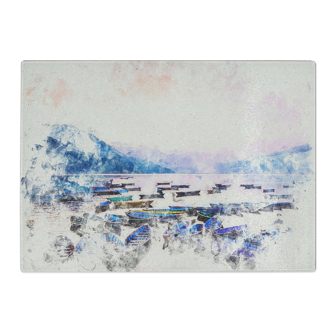 Tempered Glass Boats on Phewa Tal Lake in Nepal Chopping Board