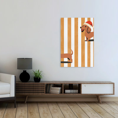 Mignon teckel de Noël ludique et contemporain, reproduction d'art mural