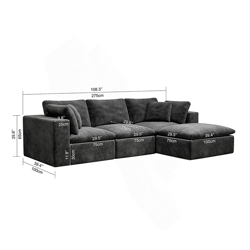Siège de canapé modulaire 108,3 * 68,9 po, canapé rembourré compressé