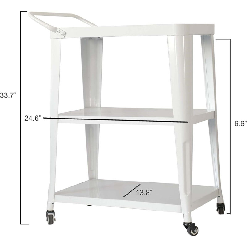 3-Tier Metal Rolling Cart Swivel Rollers Durable Utility Table Wheels With Handle All Metal Frame Easy Mobility Versatile Kitchen Stand Bar Serving Use