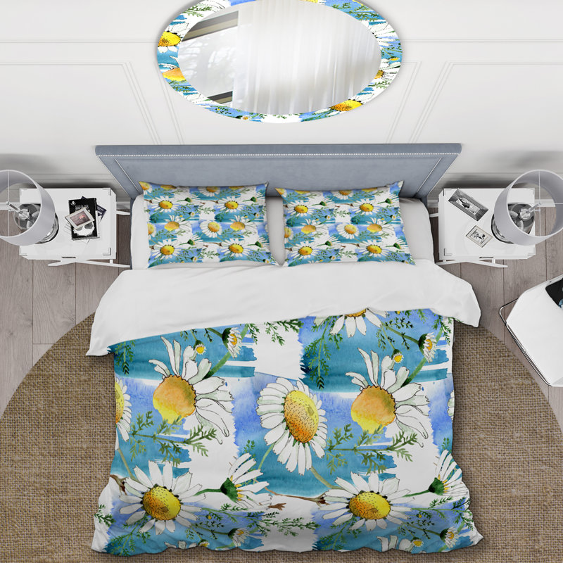 Ensemble de housse de couette White Botanical Flower - Cabin & Lodge, Housse de couette pour très grand lit et 2 très