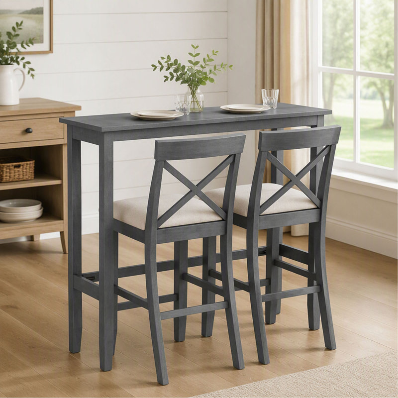 Ensemble de salle à manger de style campagnard, hauteur bar rectangulaire de 122 cm (48 po), avec 2 chaises, pour petits espaces