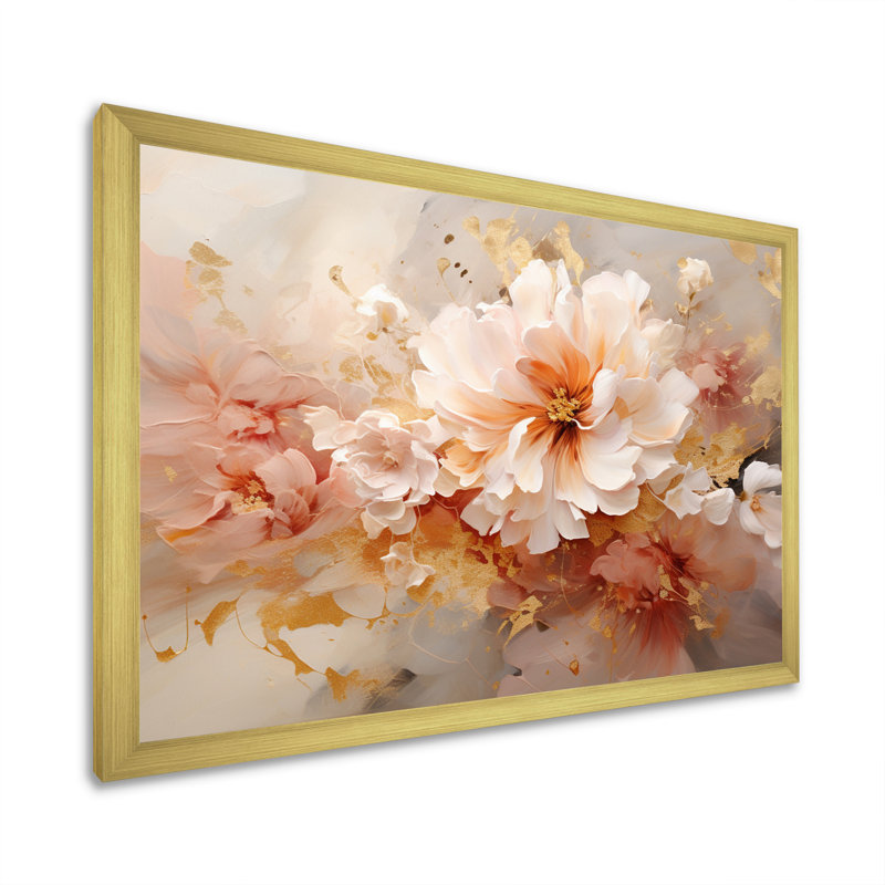 «Blossoming White Peony Flower - Flowers», reproduction sur toile, H 34 po x l 44 po x P 1,5 po, Cadre doré à une seule photo