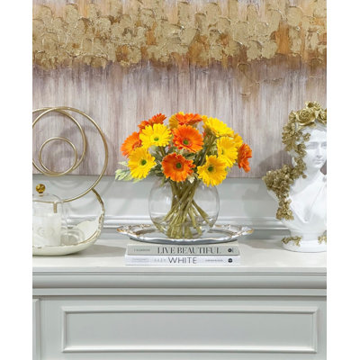 Orange-Yellow Real-Touch Gerbera Daisy Centerpiece