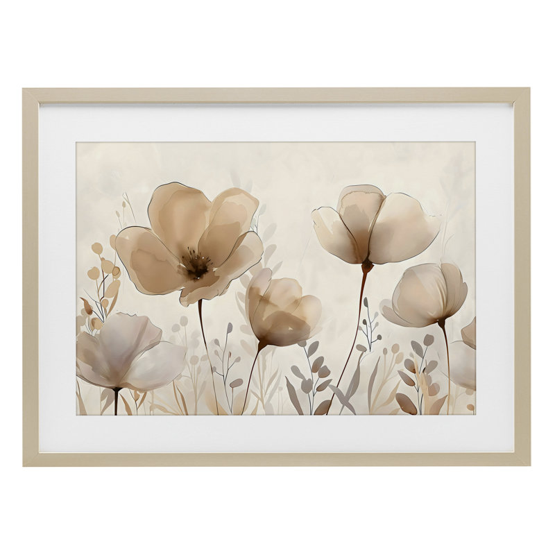 «Neutral Wildflowers Floral Blossoms», reproduction encadrée sous verre, design by Creative Studio, H 17 po x l 23 po
