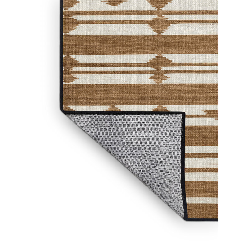Washable Tan White Striped Area Rug, Runner 2' x 4'