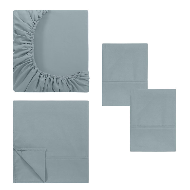 Ensemble de draps en microfibre 4 pièces Modern, Ensemble de draps pour lit double avec 2 taies d'o, Bleu