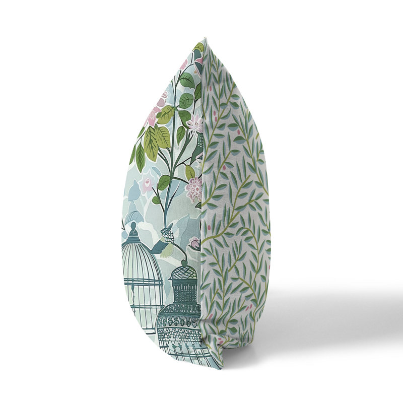 Coussin décoratif intérieur / extérieur Blossoming Birdhouse, Vert/rose, H 18 po x l 18 po