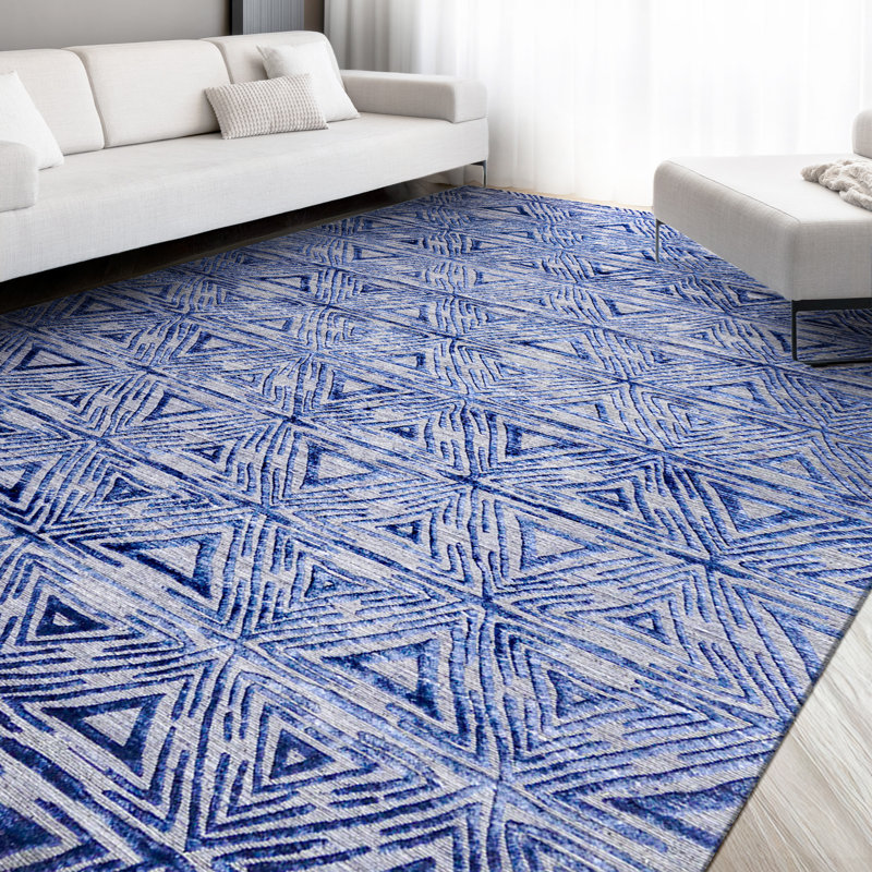 Tapis bleu et gris cobalt de haute qualité noué à la main, Rectangle 8 pi x 10 pi