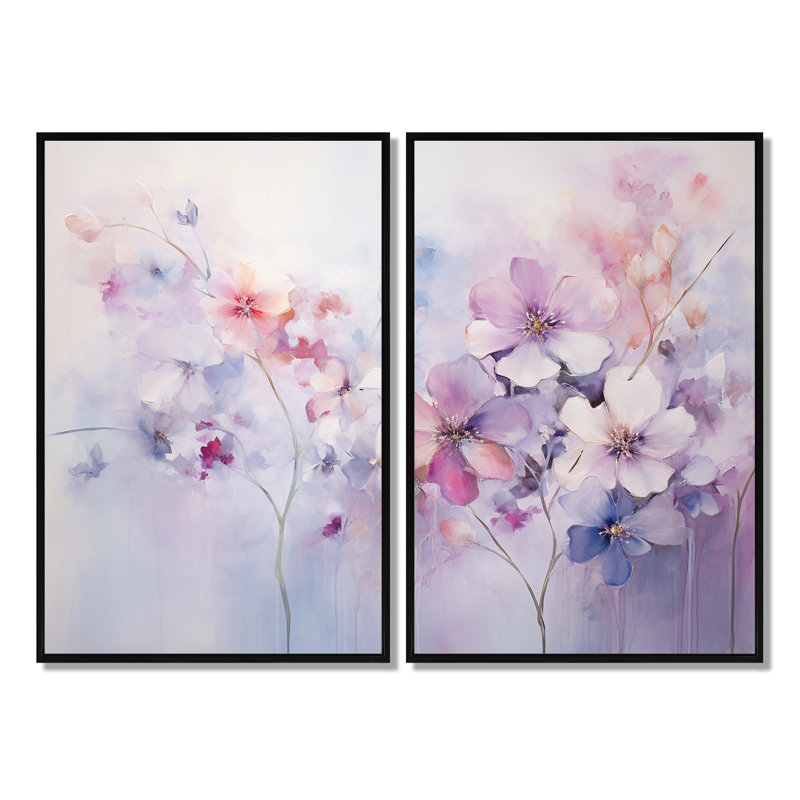 "Mauve", art mural moderne mauve 2 pièces, H 36 po x l 48 po, Reproduction encadrée sans passe-partout, Noir