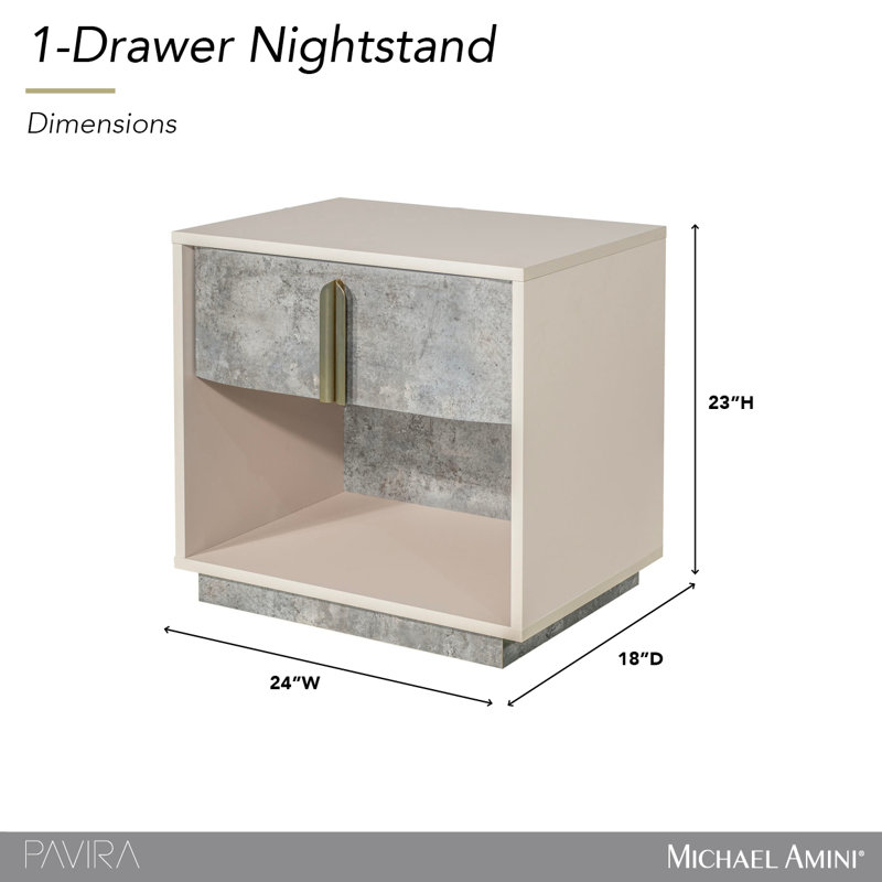 Pavira 1-Drawer Nightstand With LED Lights - Stone