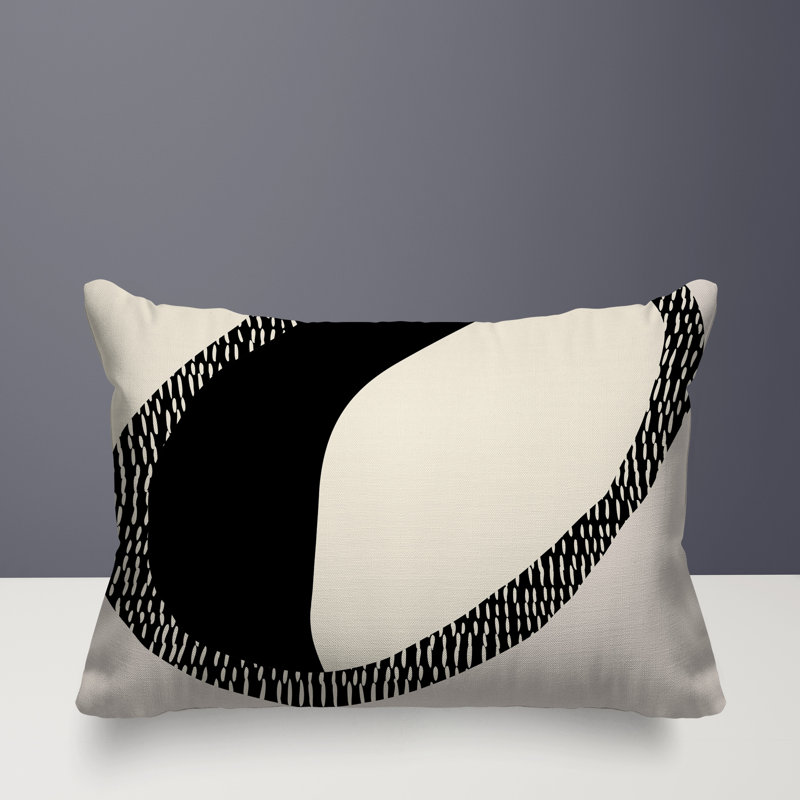 Coussin lombaire réversible intérieur / extérieur Vikka, H 14 po x l 20 po, Noir/Blanc cassé, Banda