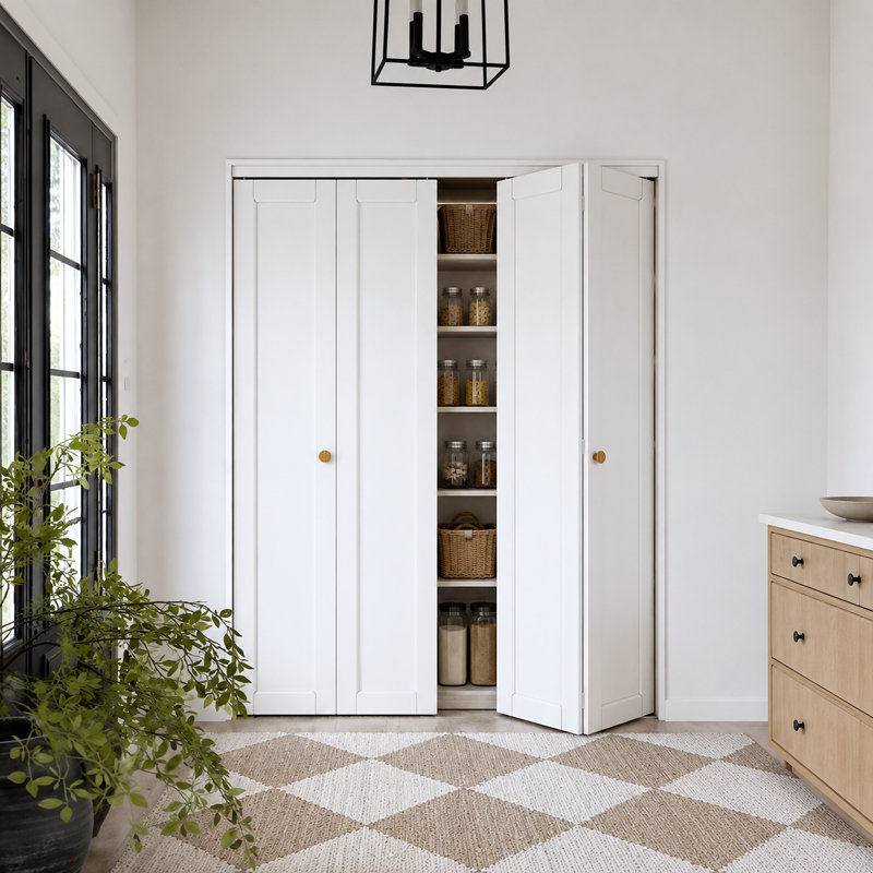  Porte pliante à double panneau en bois massif 72 po x 80 po avec ensemble de quincaillerie d'installation (garde-manger, porte de placard)