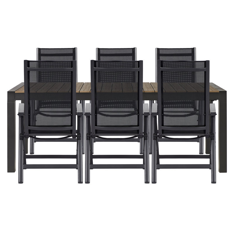 Anabia 6 - Person Patio Dining Set with Extendable Rectangular Table, Brown