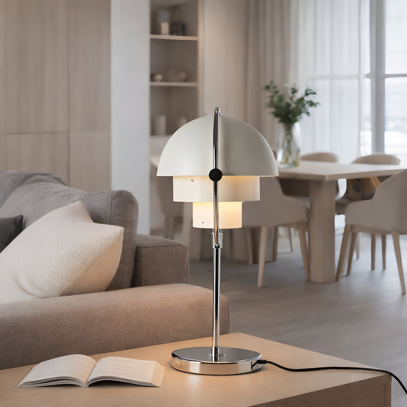 Lampe de table réglable en métal avec double abat-jour rotatif Monroe, lampe de bureau et de chevet sculpturale moderne, douille E26, pour le salon, la chambre et le bureau