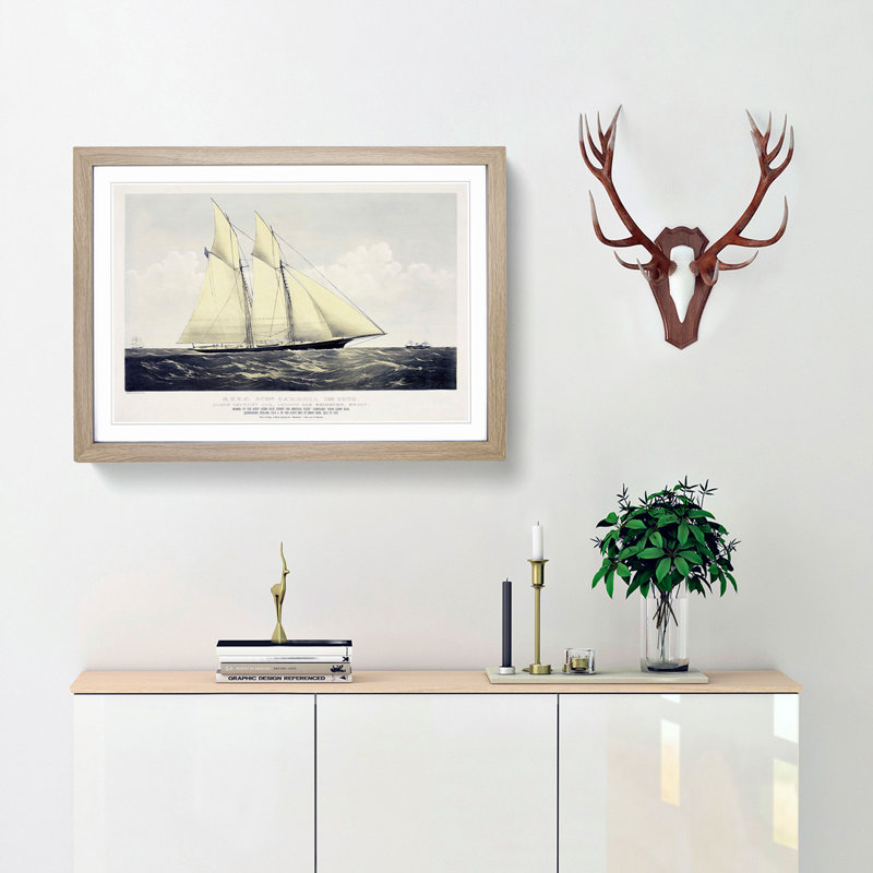 R.T.Y.C. Schr. Cambria Sail Ship - Picture Frame Painting Print, 27cm H x 36cm W x 2cm D, Oak Framed