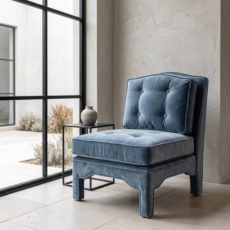 Julien Tufted Pillow-Top Armless Accent Slipper Chair, Light Blue