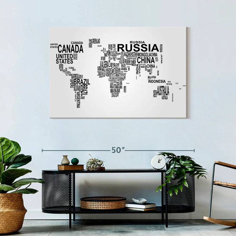 Aliaz Text World Map, 30" H x 45" W