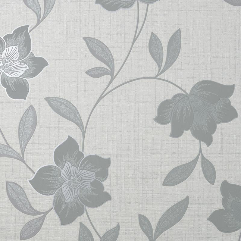 Larson Charcoal Floral Wallpaper, Silver