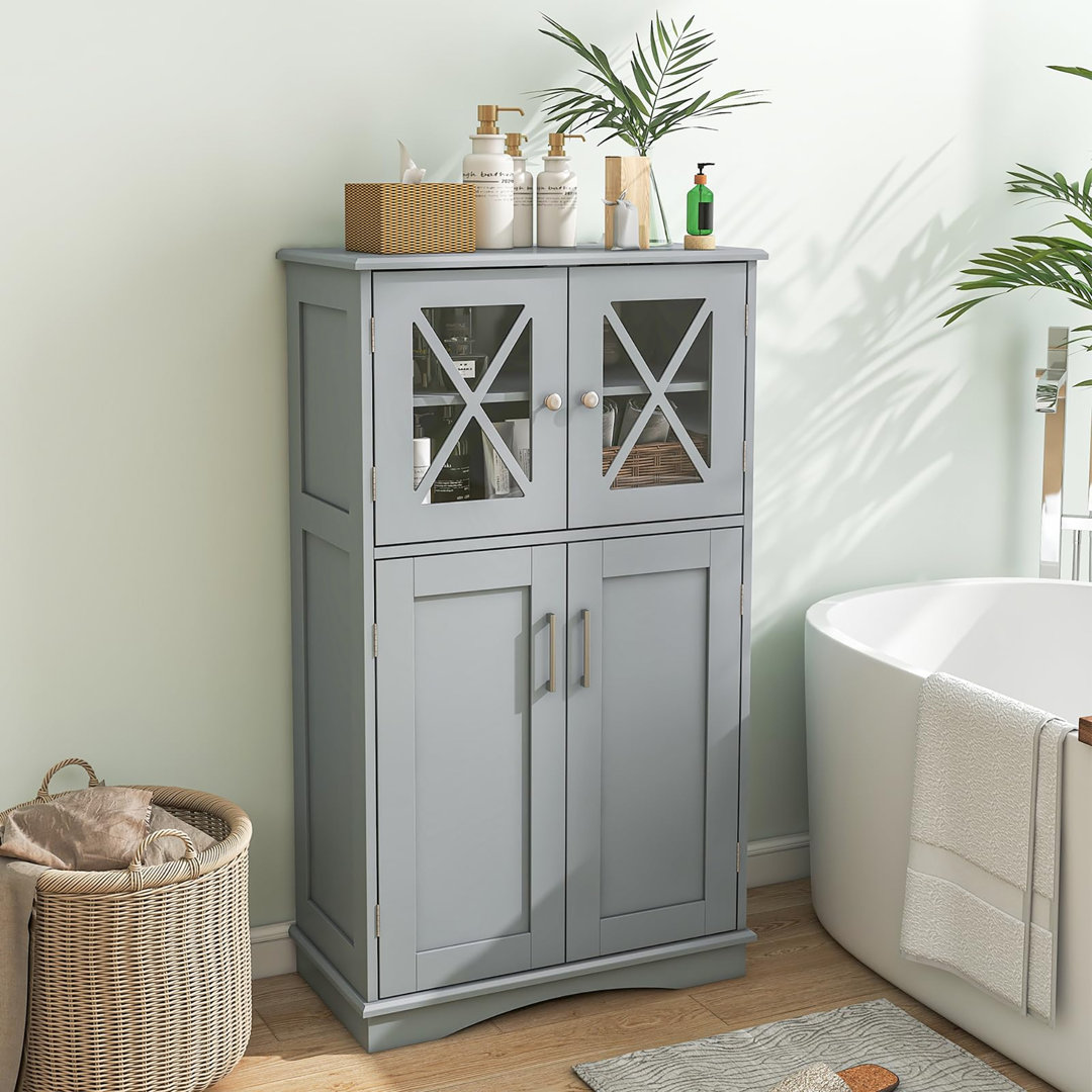 Freestanding Storage Cupboard with Double Door and Adjustable Shelves