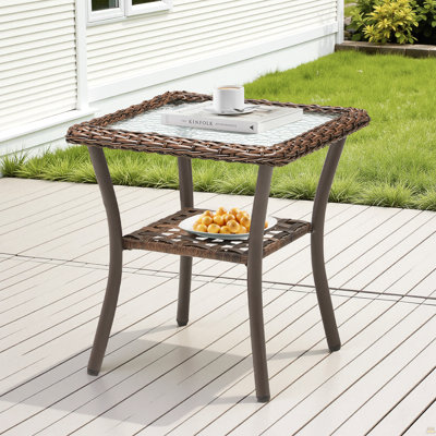 Table de bout d'extérieur en osier, table de bout carrée en rotin toutes saisons 20 po x 20 po x 20 po