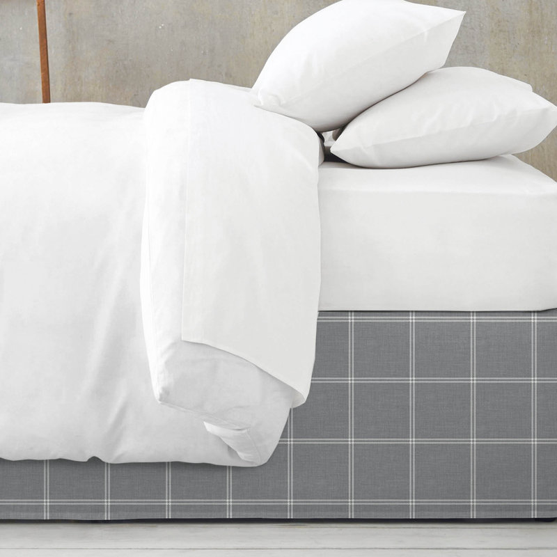 Shay Window Pane Gray Cotton Bedskirt, 18", Full