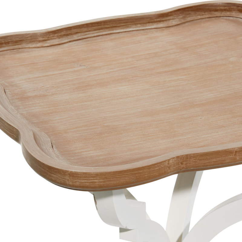 Millett Wooden Side End White Accent Table with Brown Wood Top