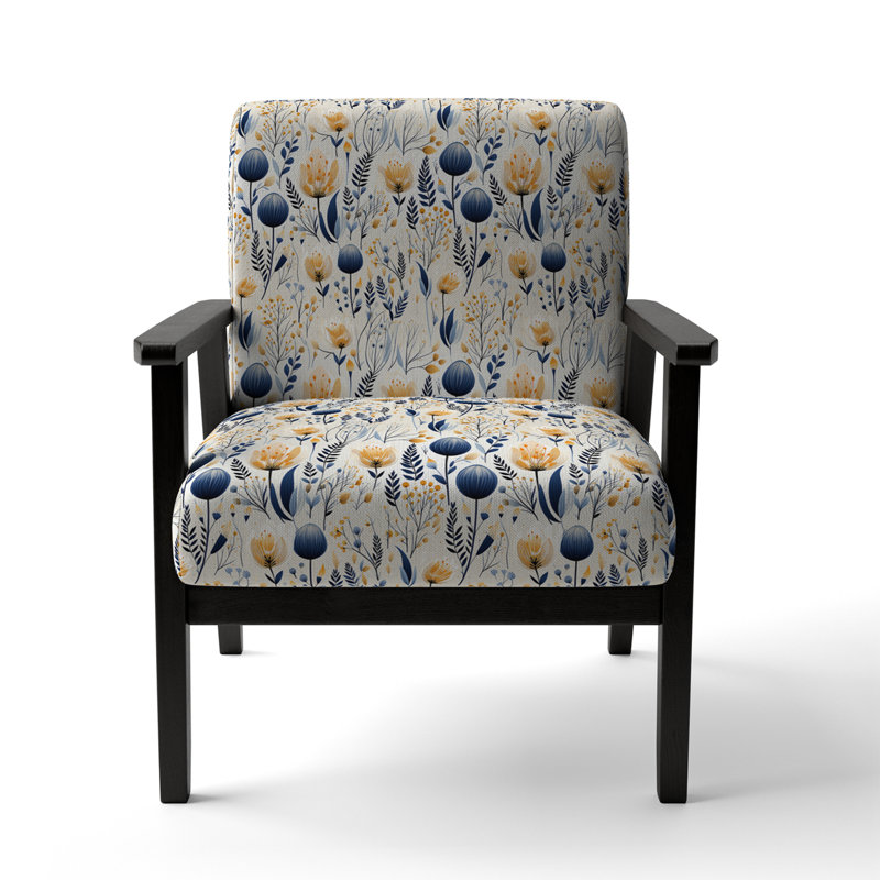 Motif floral artistique - Fauteuil de ferme rembourré, chaise d'appoint bleue