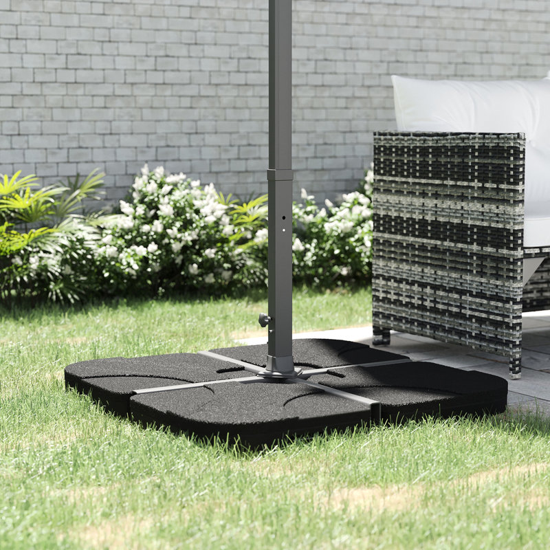 4 Cantilever Umbrella Base, 158 Lb Capacity, Black, Strong Outdoor Support, , Weather , Protected, Convenient Spout, Transport Handle Patio Weight,