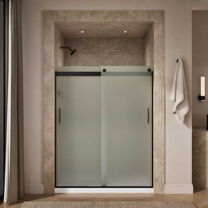 Levity 74" H x 59.63" W Bypass Shower Door with CleanCoat Technology, Matte Black, Frosted