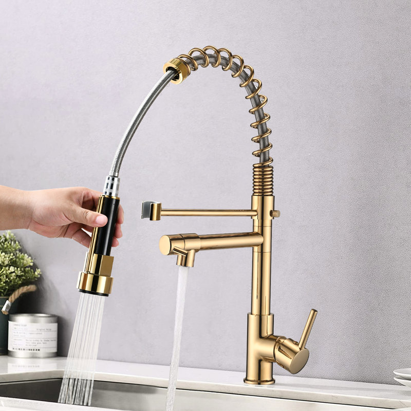 Robinet d'évier de cuisine - escamotable, acier inoxydable, poignée simple, égratignure et rouille, rotation de 360 degrés, pivotement de débit maximal de 1,8 gal / min, débit