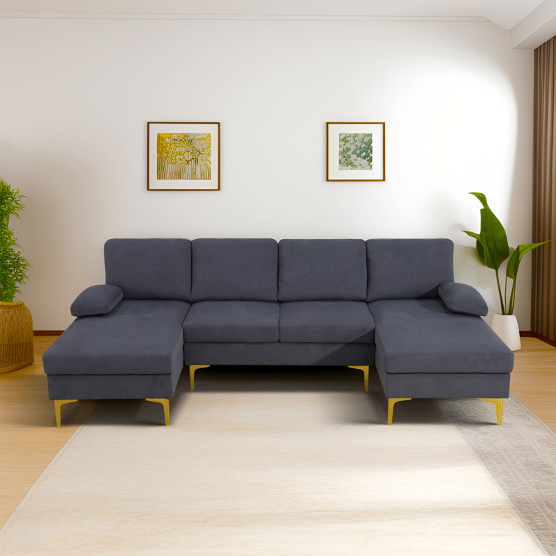 Ensemble de canapé modulaire en U 3 pièces - Coussins en mousse haute densité, structure en métal et base en bois massif