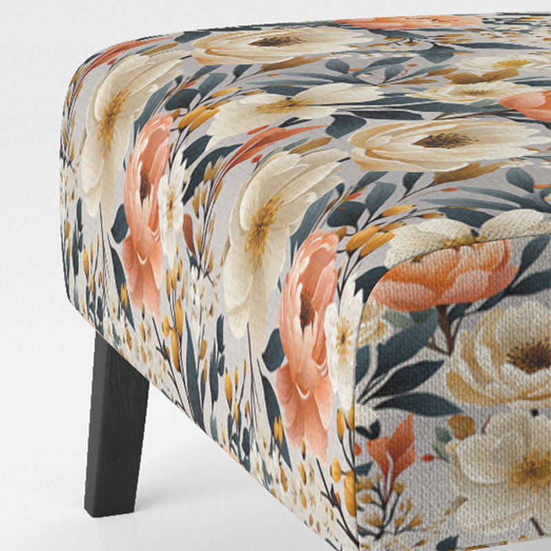 Coral Rustic Elegance Floral Pattern - Upholstered Cottage Accent Slipper Chair