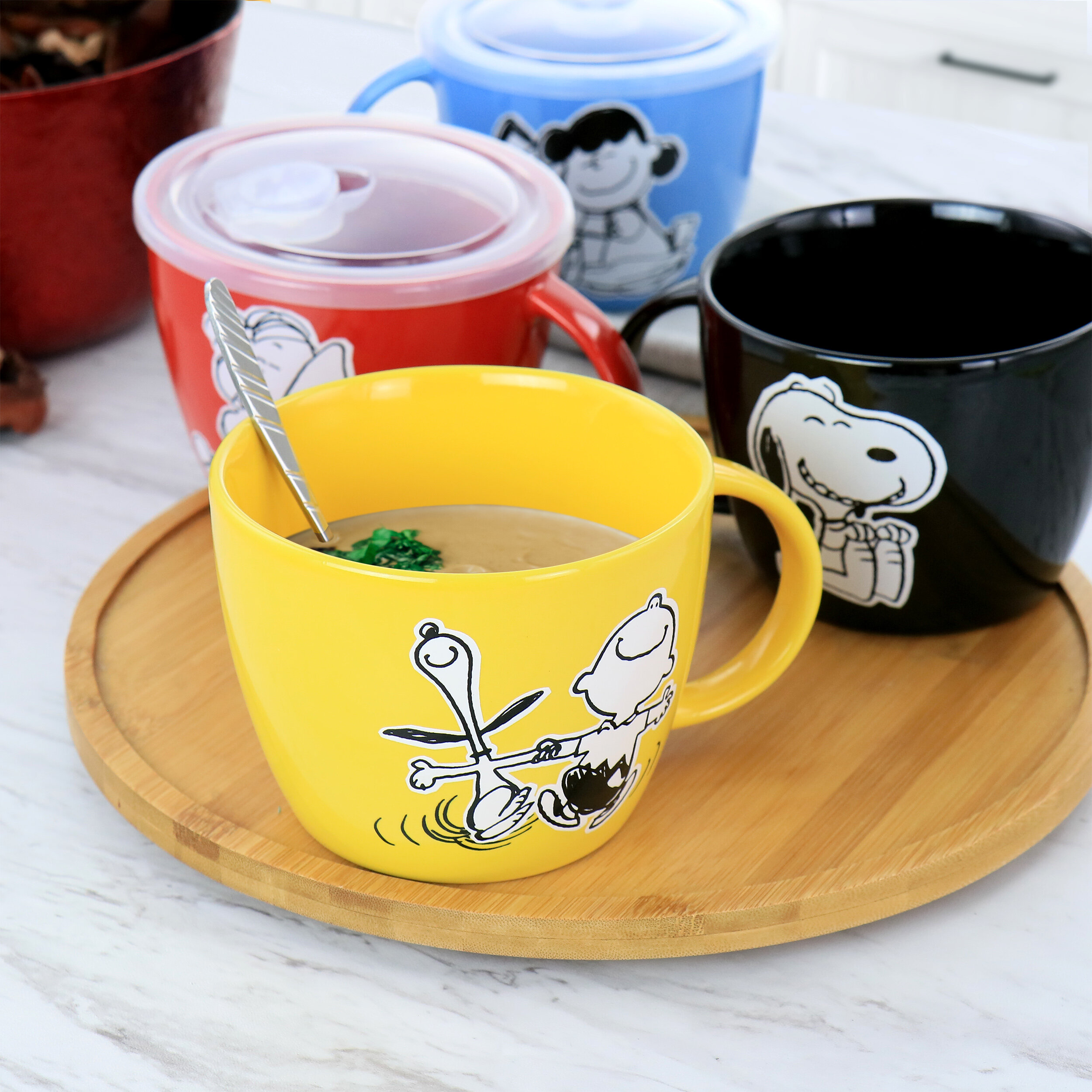 Peanuts Freckled Joy 25oz Stoneware 4 Piece Soup Cup and Lid Set in  Assorted Designs 