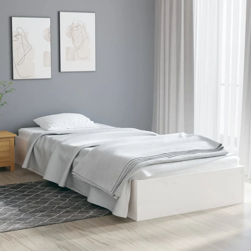 Bed Frame Solid Wood, white, Single (3')