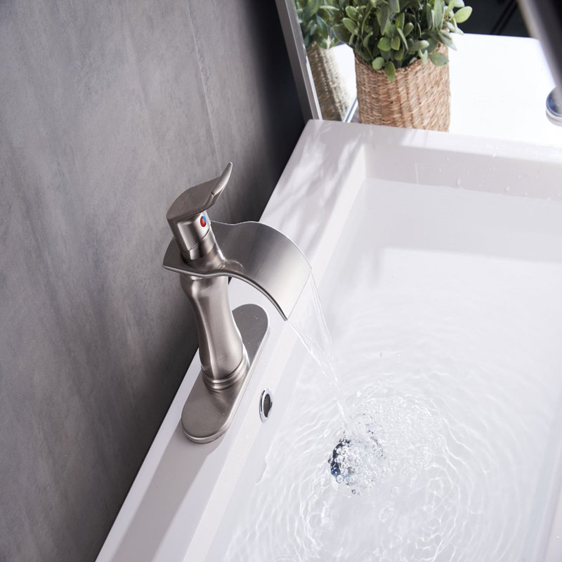 Waterfall Single Hole Single-Handle Low-Arc Bathroom Faucet, Brushed Nickel