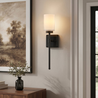Single Armed Wall Sconce with Ribbed Glass Shade