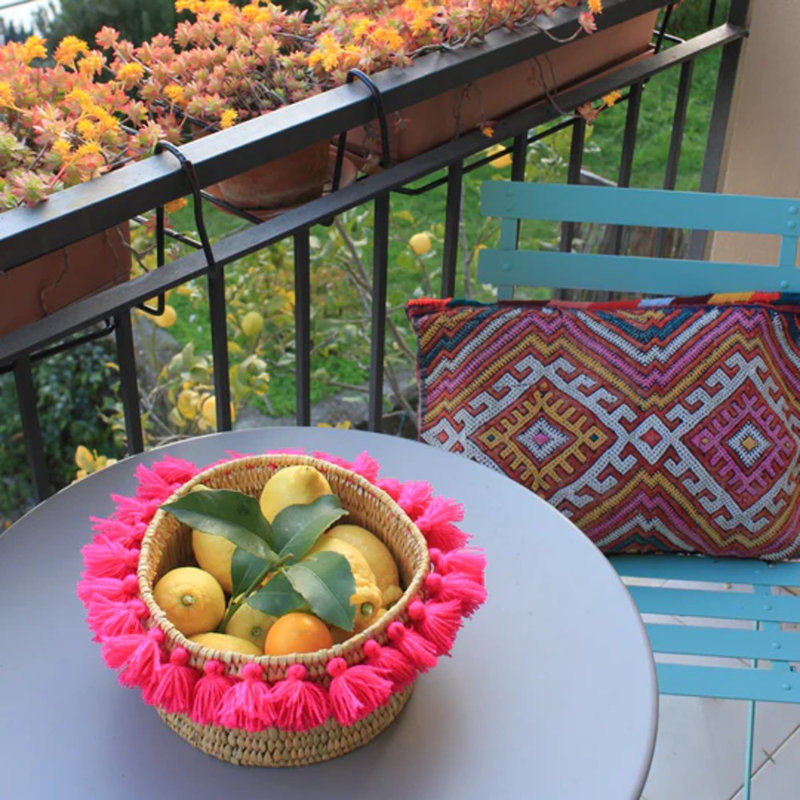 Petit panier avec pompons Séverine, Fuchsia