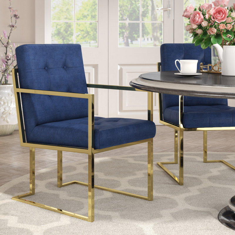 Vannessa 19'' H Tufted Upholstered Arm Chair, Navy, Gold