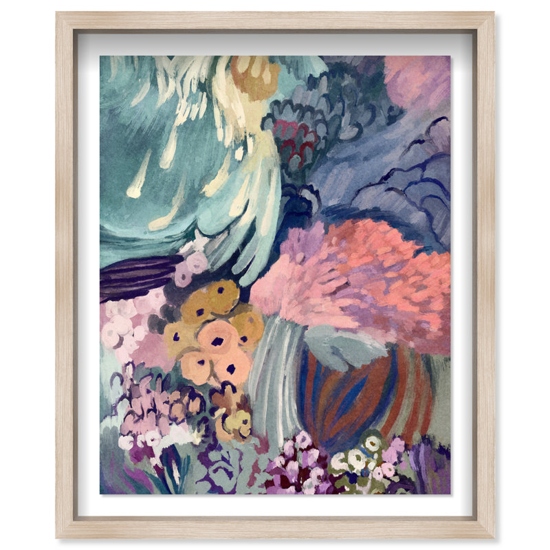 Coral Abstract Shadowbox Abstract Print by Oliver Gal, Black Frame, 16 x 20, 46.5"H x 37.5"W, Natural Oak Shadowbox