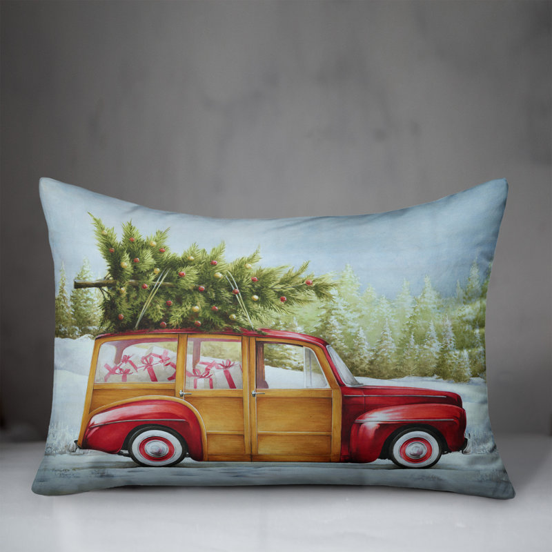  Red Truck Christmas Tree Rectangular Pillow Cover & Insert