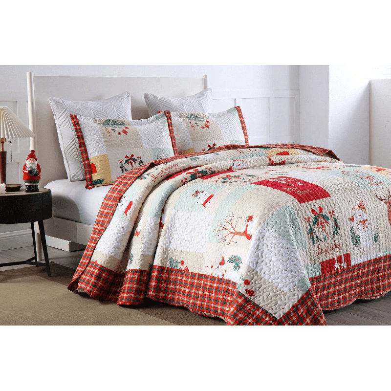 Marcielo Lightweight All Season Reversible Comforter Quilt Set with Shams, Red/Gray, King Quilt + 2 Shams
